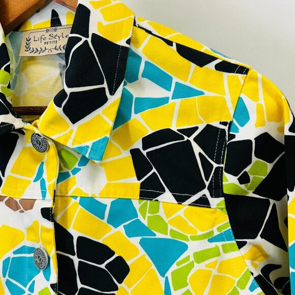 Vintage Life Style Geometric Button Down Jacket Size Petite M Cotton Boho Size M - Picture 4 of 12